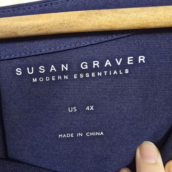 Susan Graver Top Women 4X Tunic Blue Liquid‎ Knit 3/4 Sleeve Mature Career - Picture 4 of 11